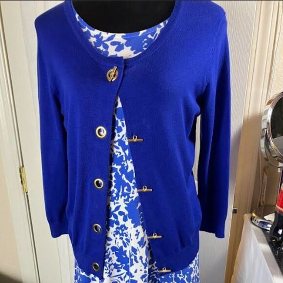 Talbot's Sleeveless FIt and Flare Blue and White Floral Print Dress Size 10 EUC - Picture 9 of 9